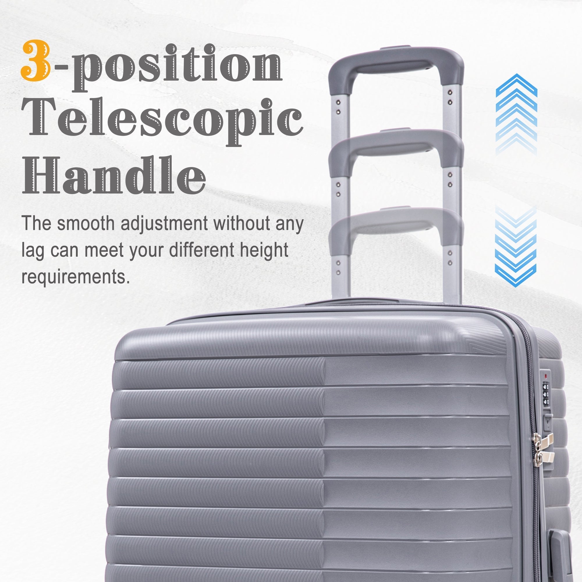 4-Piece PP Spinner Wheel Luggage Set with Cosmetic Case, Light Gray