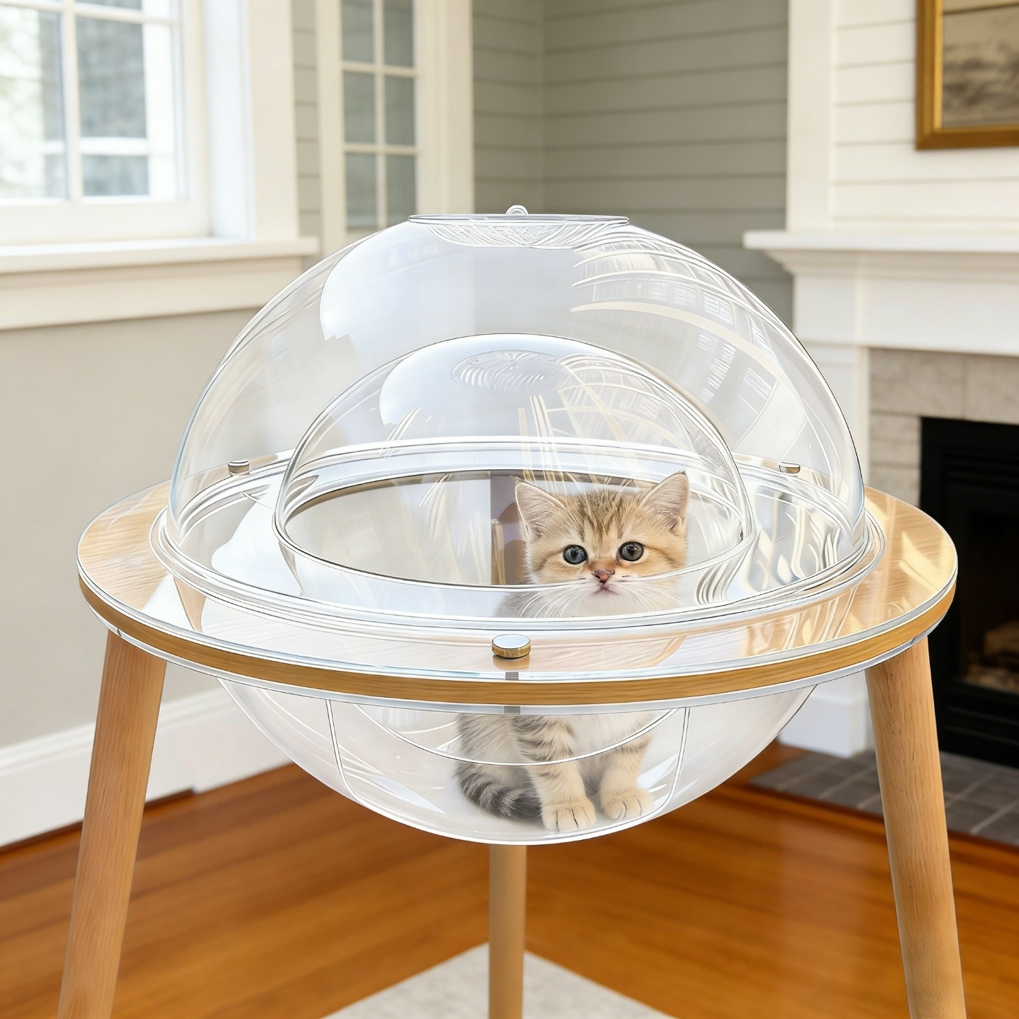 Large Cat Cave with 360° Immersive Cat TV and Wooden Legs