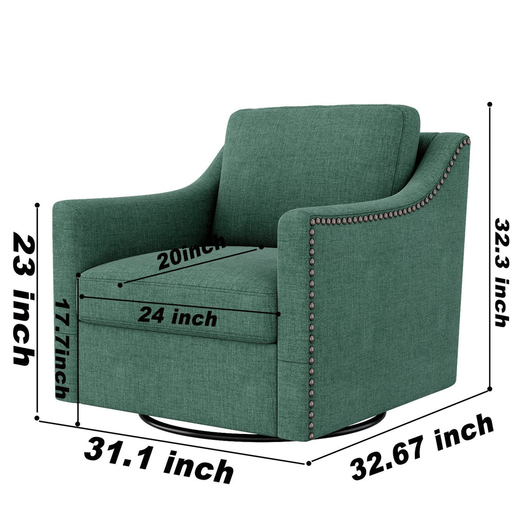 360 Degree Swivel Armchair Cotton Linen Fabric with Brass Nail Detailing
