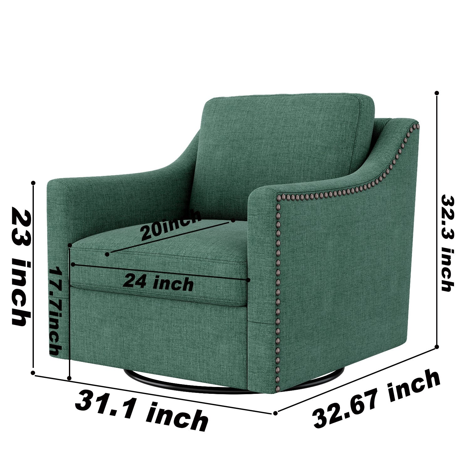 360 Degree Swivel Armchair Cotton Linen Fabric with Brass Nail Detailing