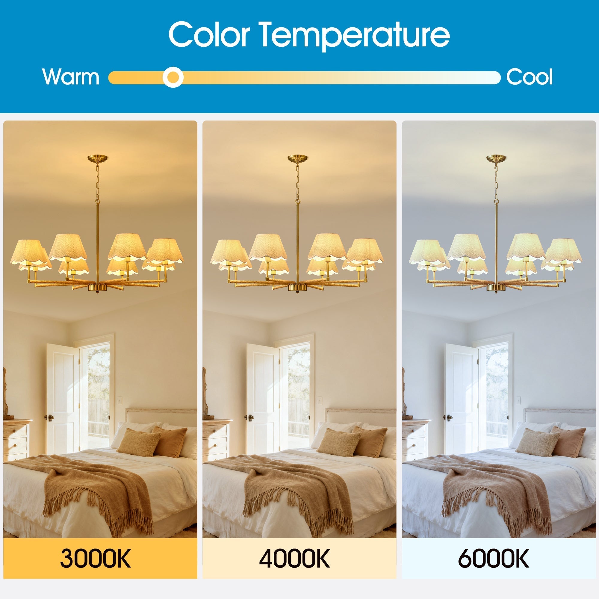 8-Light Rope and Fabric Shade Gold Chandelier