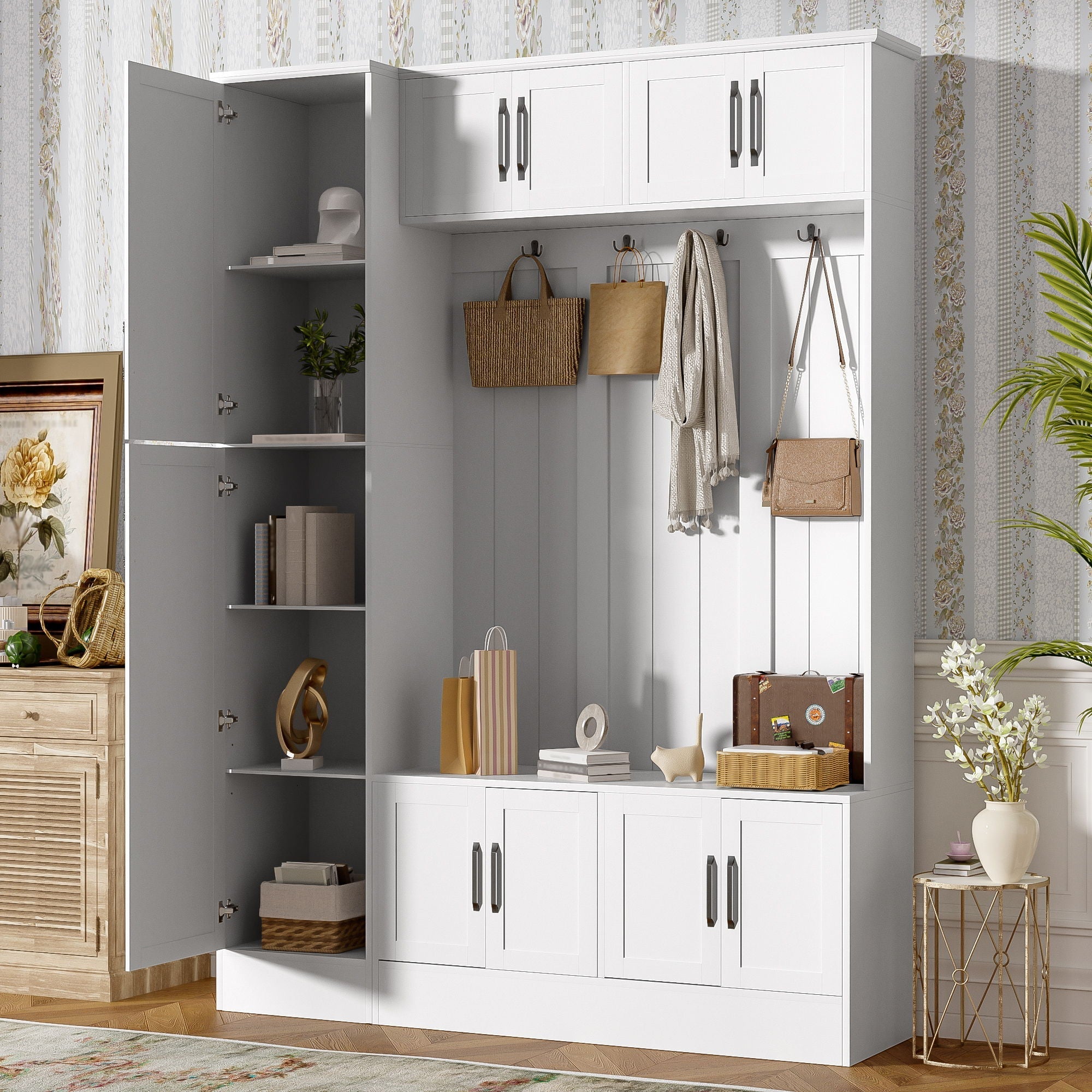Tall Hall Tree With Shoe Storage, 4 In 1 Entryway Bench