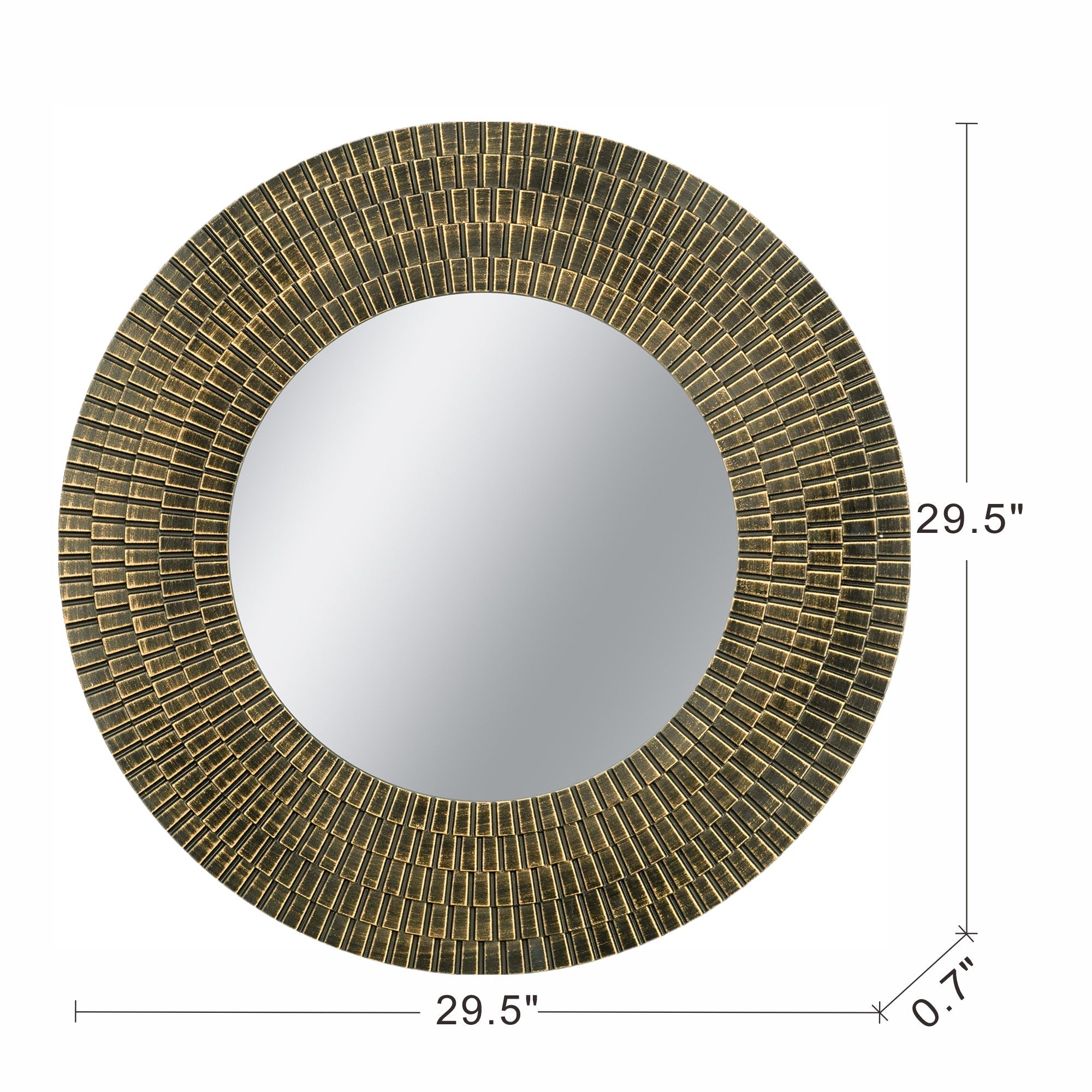 29.5" Round Gold and Black Wooden Accent Mirror with Woven Texture