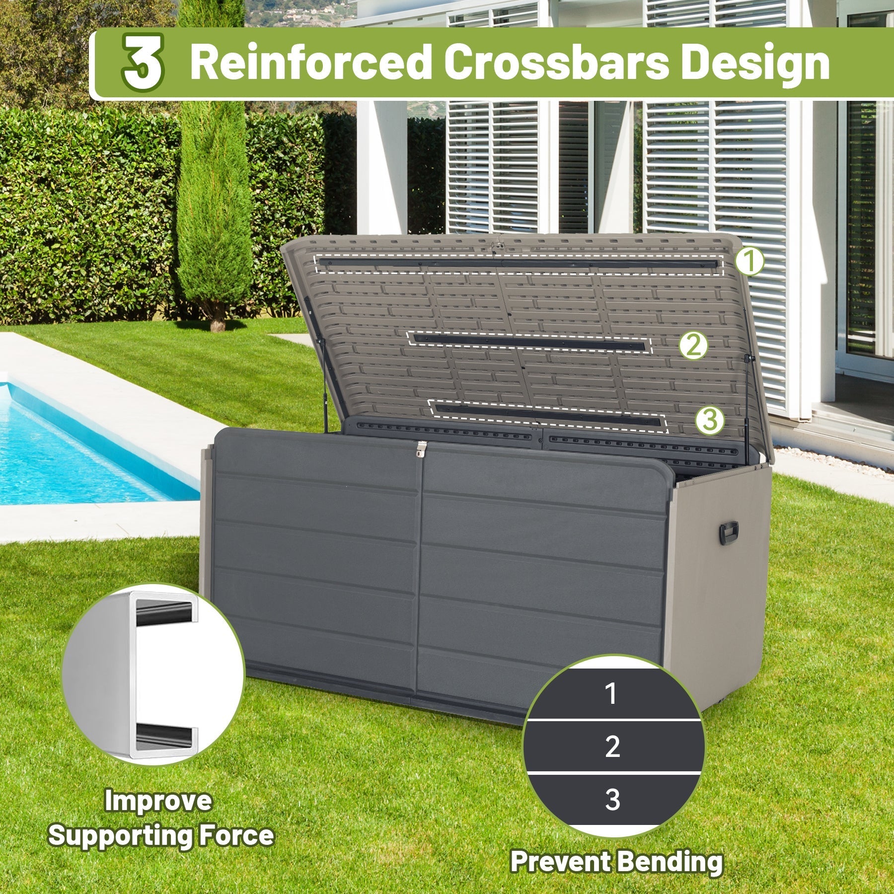 260 Gallon Plastic Deck Box with Lock and Wheels