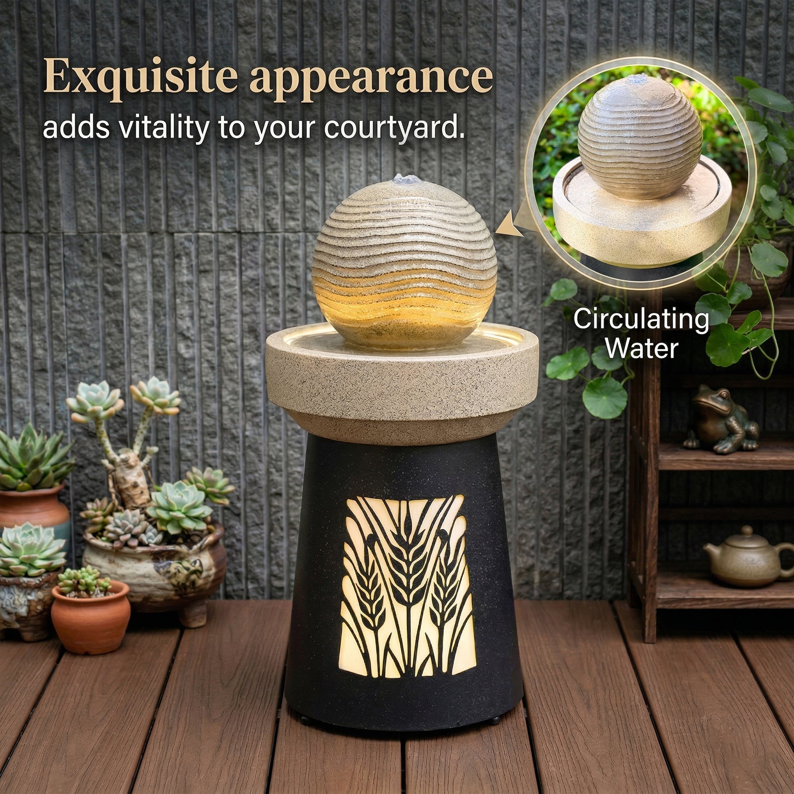 Outdoor Garden Lantern Light with Warm LED Leaf Silhouette