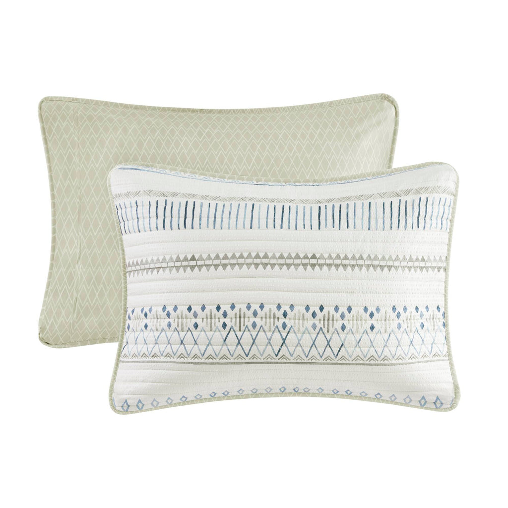 3 Piece Seersucker Quilt Set Taupe Blue King Cal King