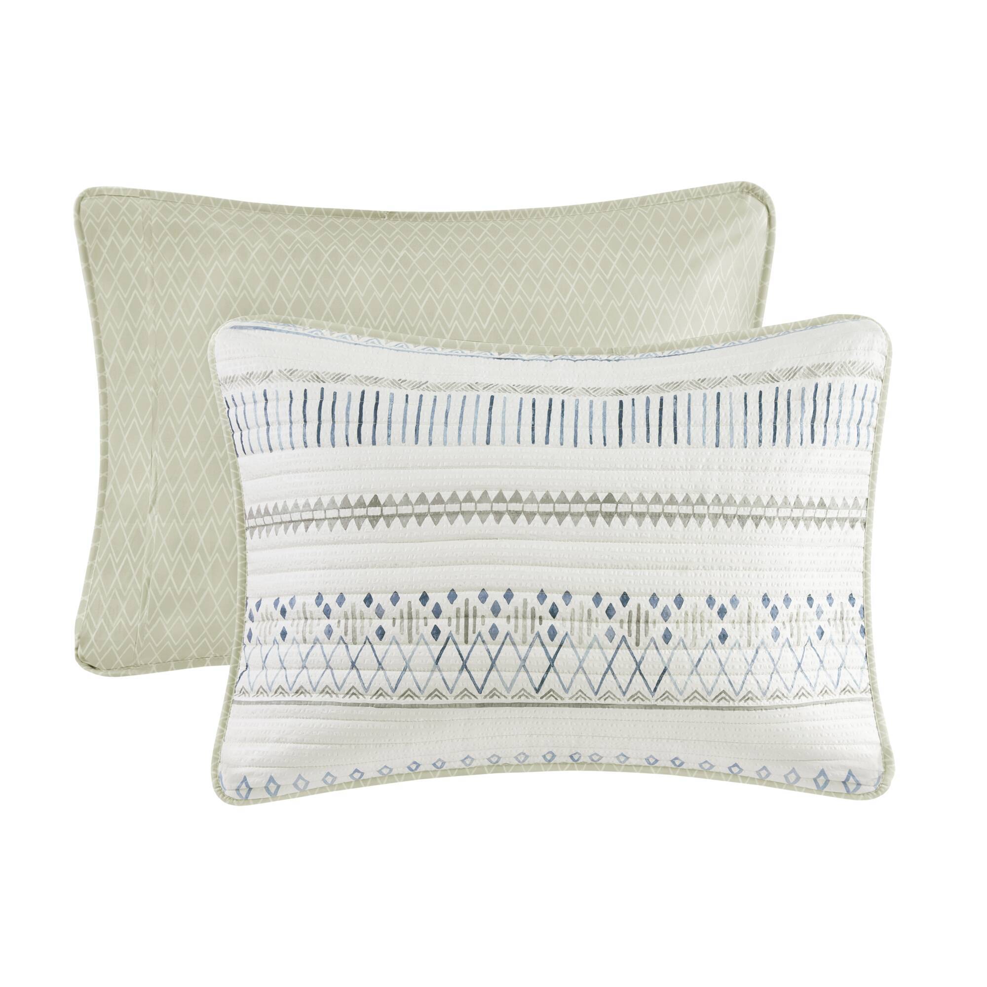 3 Piece Seersucker Quilt Set Taupe Blue King Cal King
