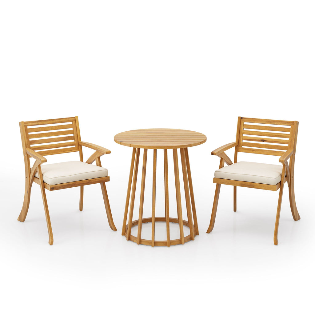Outdoor 3 Pieces Dining Set With Cushions - Teak Wood
