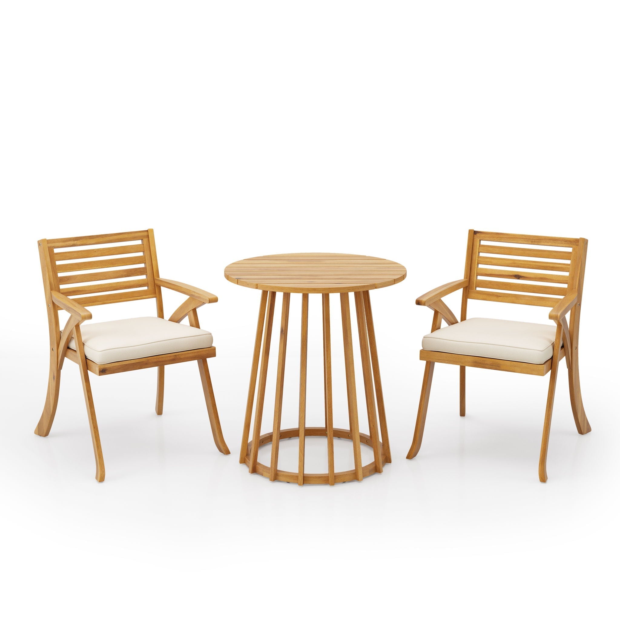 Outdoor 3 Pieces Dining Set With Cushions - Teak Wood