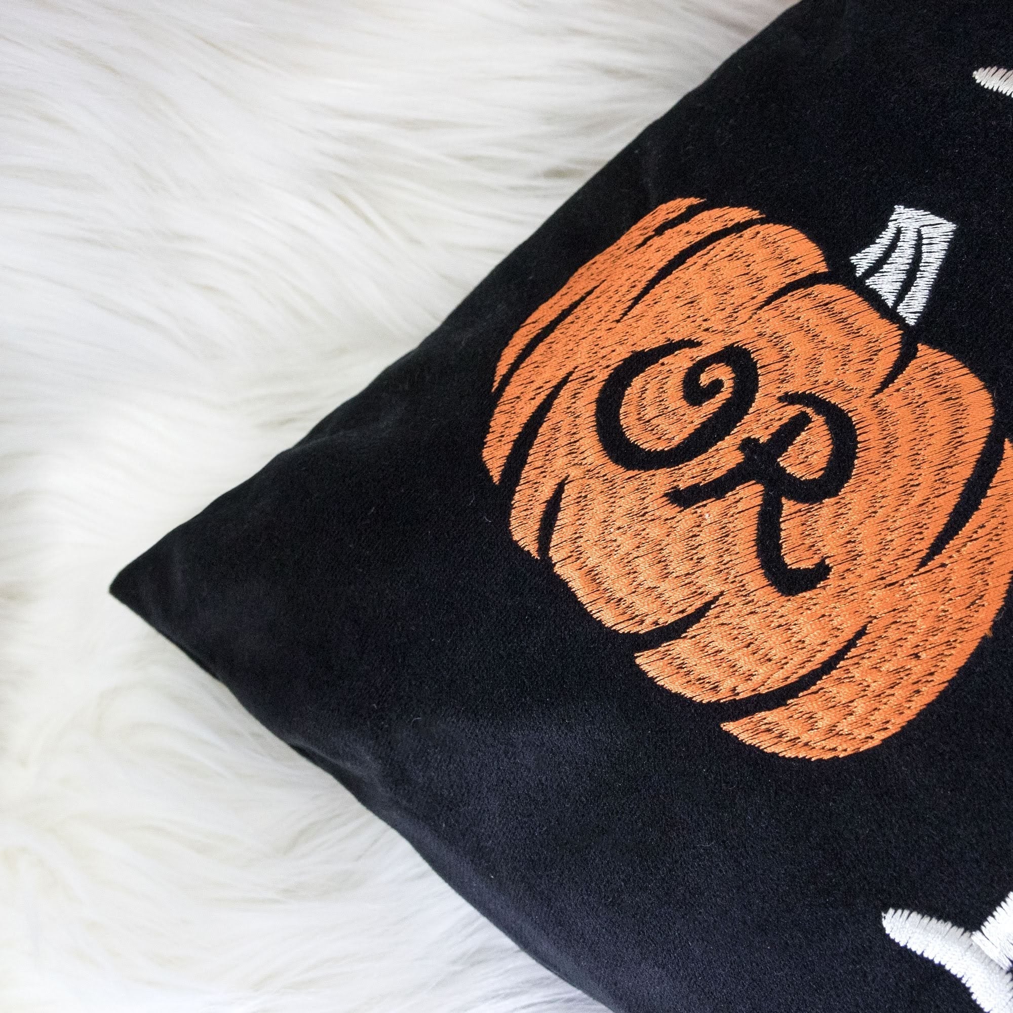 Halloween Lumbar Pillow – Embroidered ‘Trick or Treat’ Black Cushion with Insert