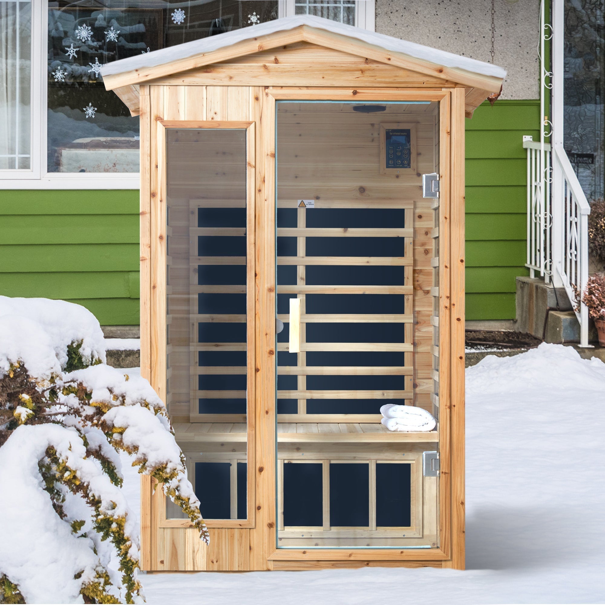 Two Person Far Infrared Old Fir Outdoor Sauna Room with Bluetooth and LED Lighting