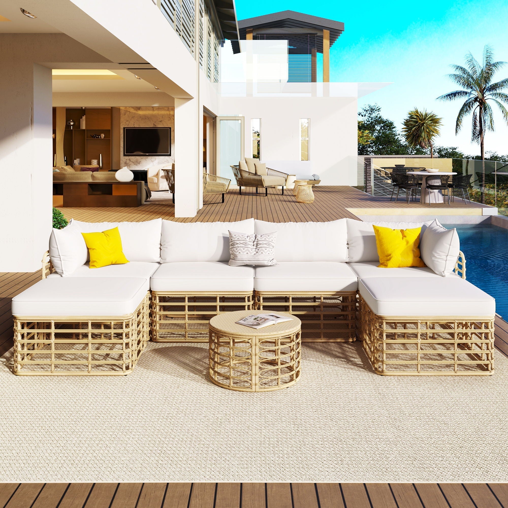 All-Weather 7-Piece Rattan Outdoor Sectional Sofa Set