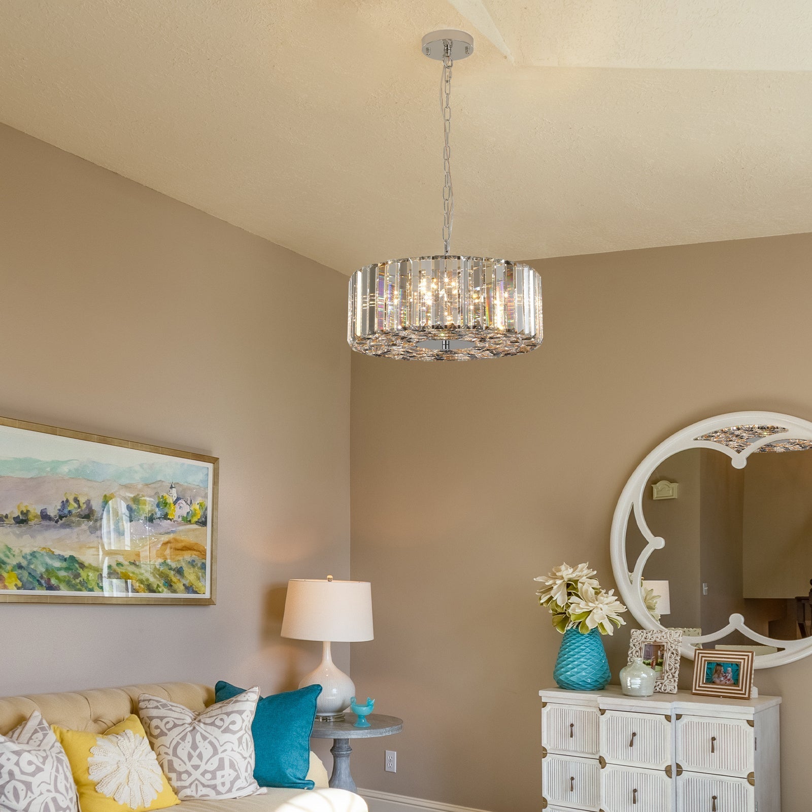 17' Chrome Crystal Pendant Chandelier