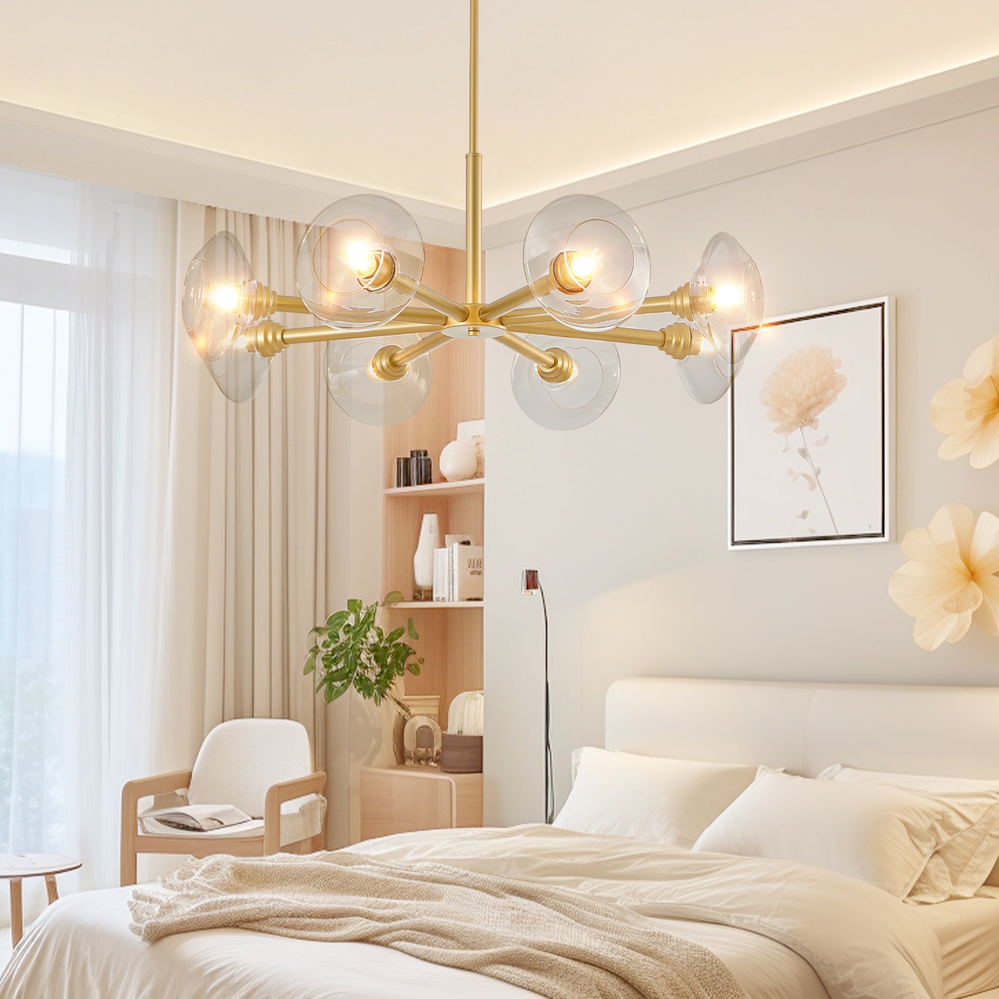 36" Modern Gold 8-Light Sputnik Chandelier with Clear Glass Shades