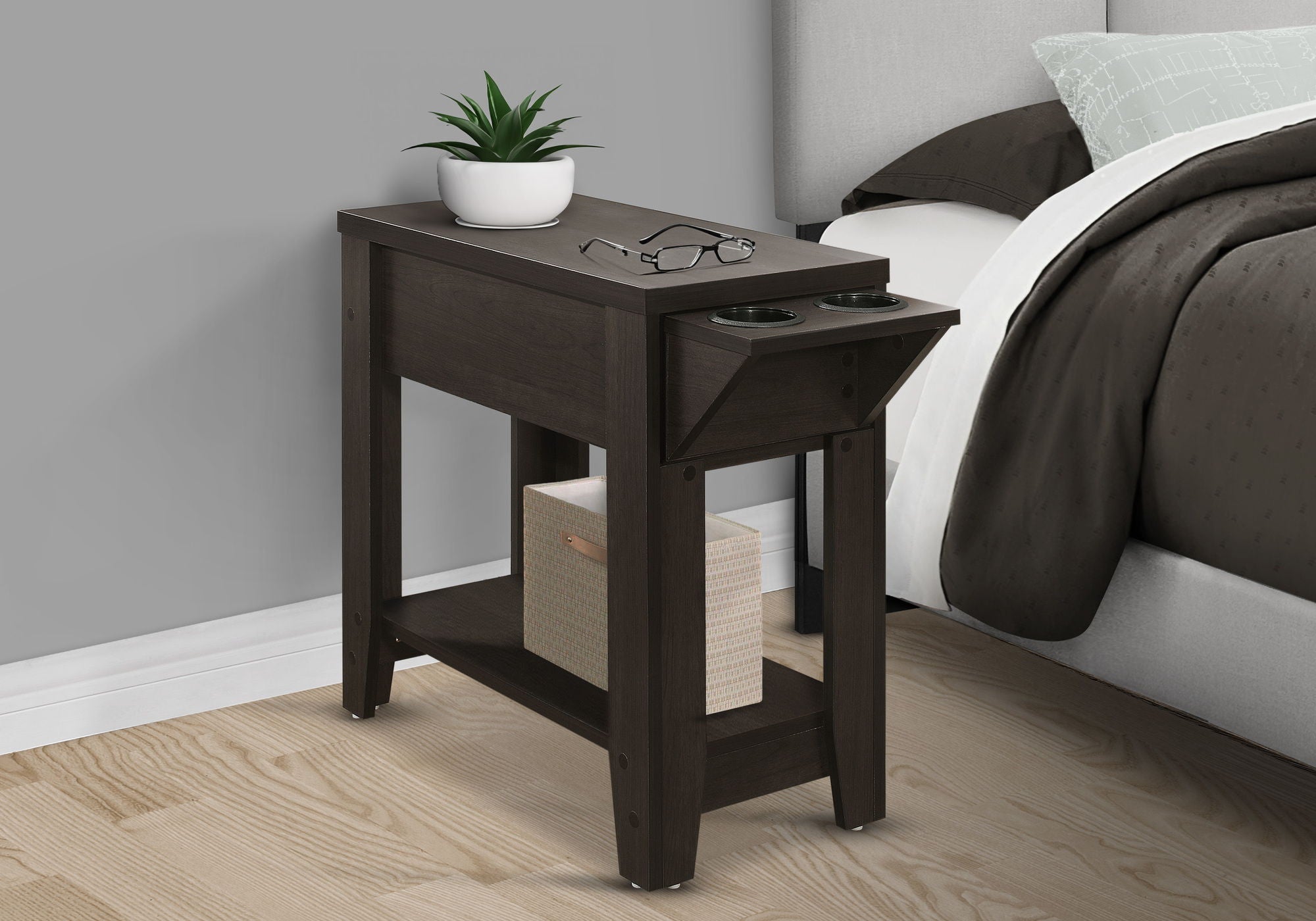 Accent Side Table with Storage and Built-In Lamp