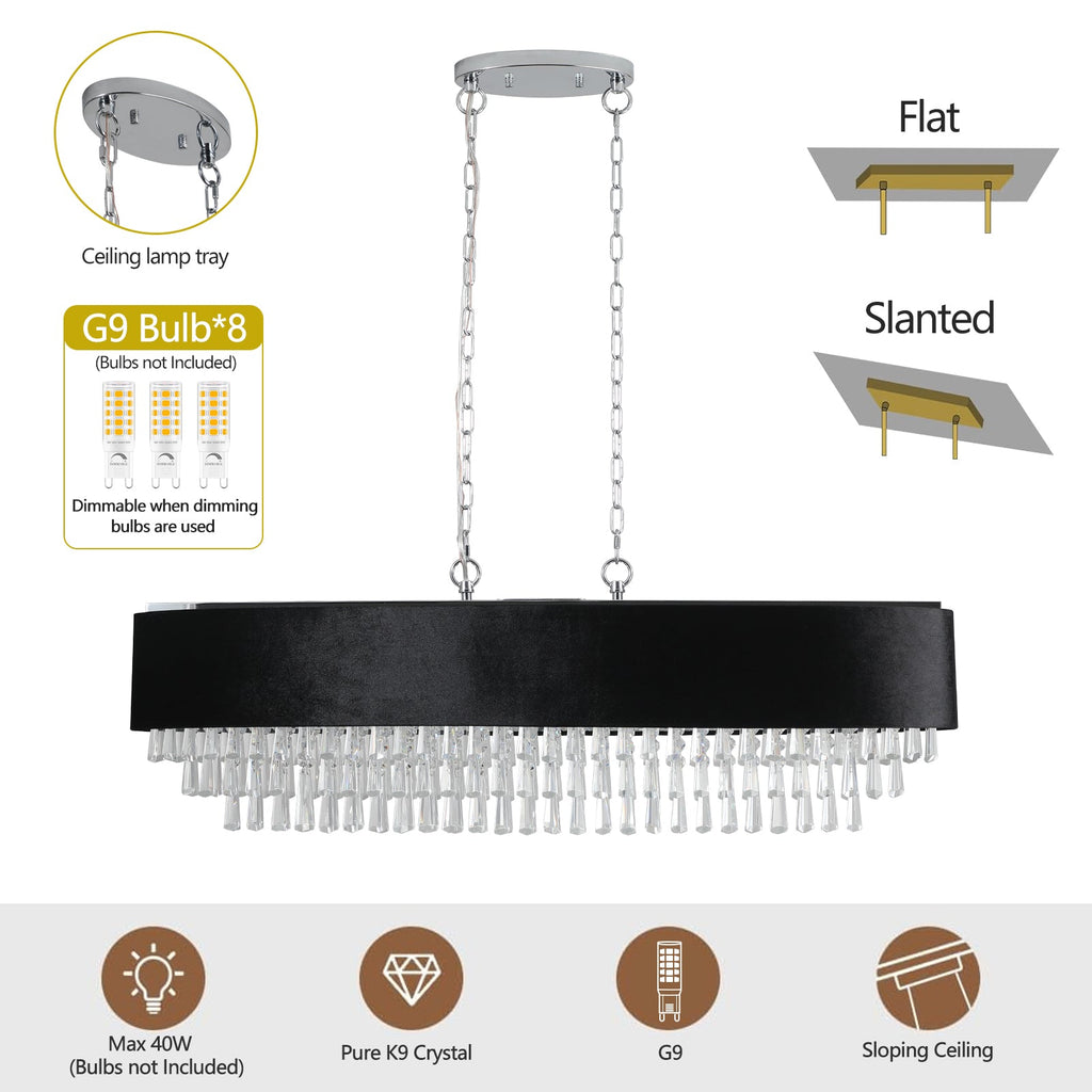 39' Modern Crystal Chandelier with Black Imitation Velvet Shade