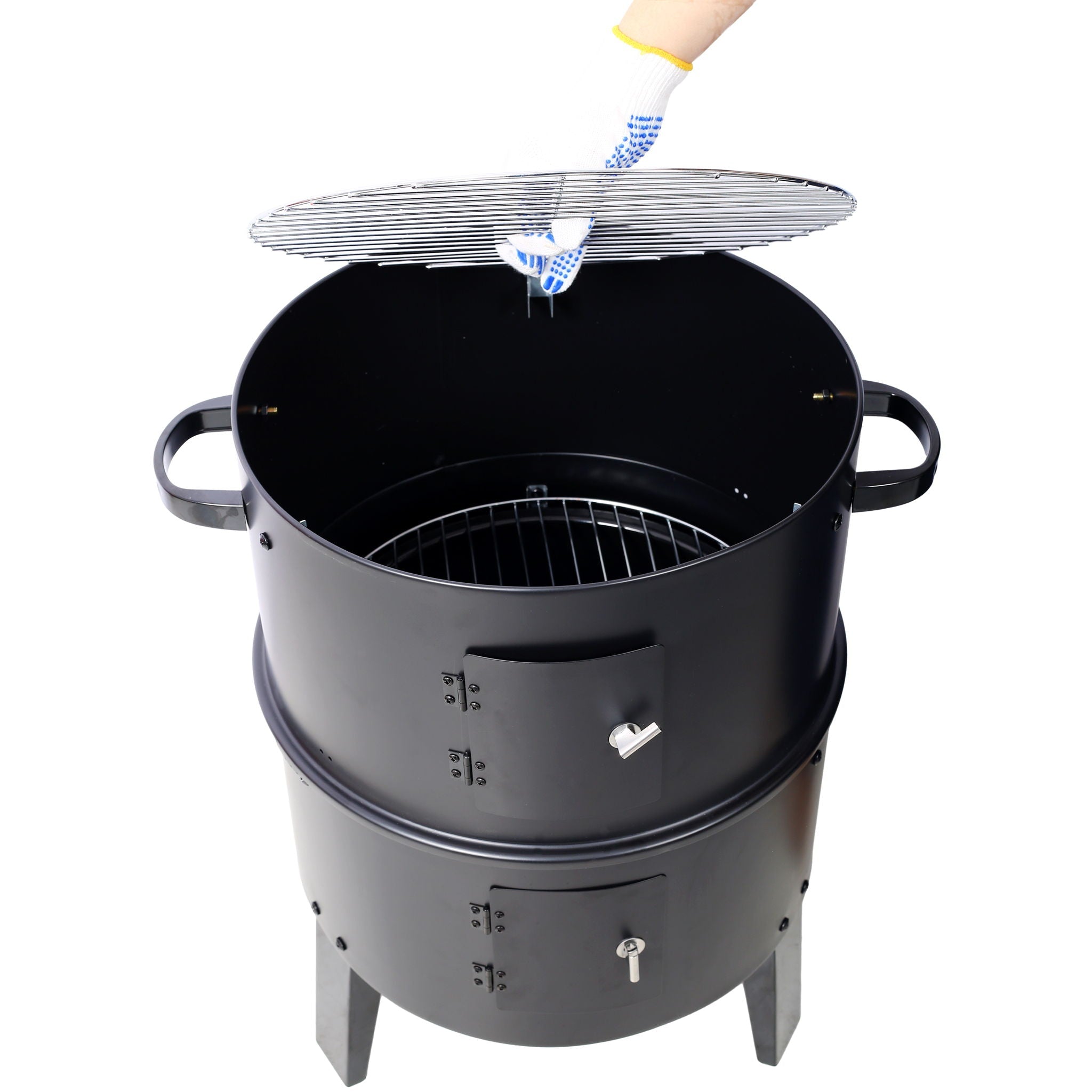 Portable Charcoal Smoker Grill For Outdoor Cooking - Black