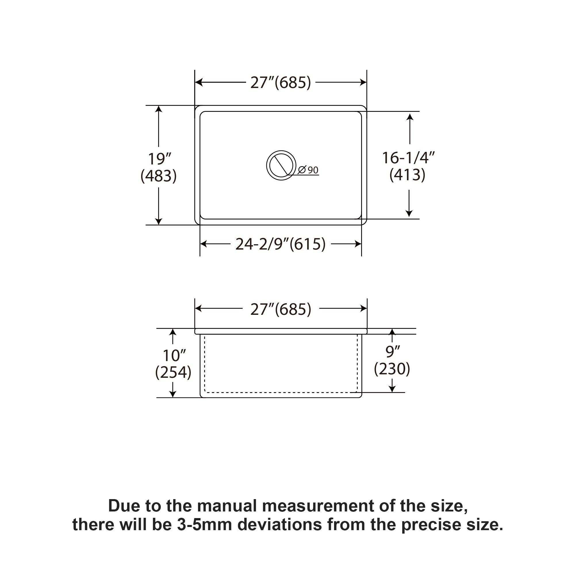 Rectangular Deep Single Bowl Kitchen Sink With Dual Mount Installation