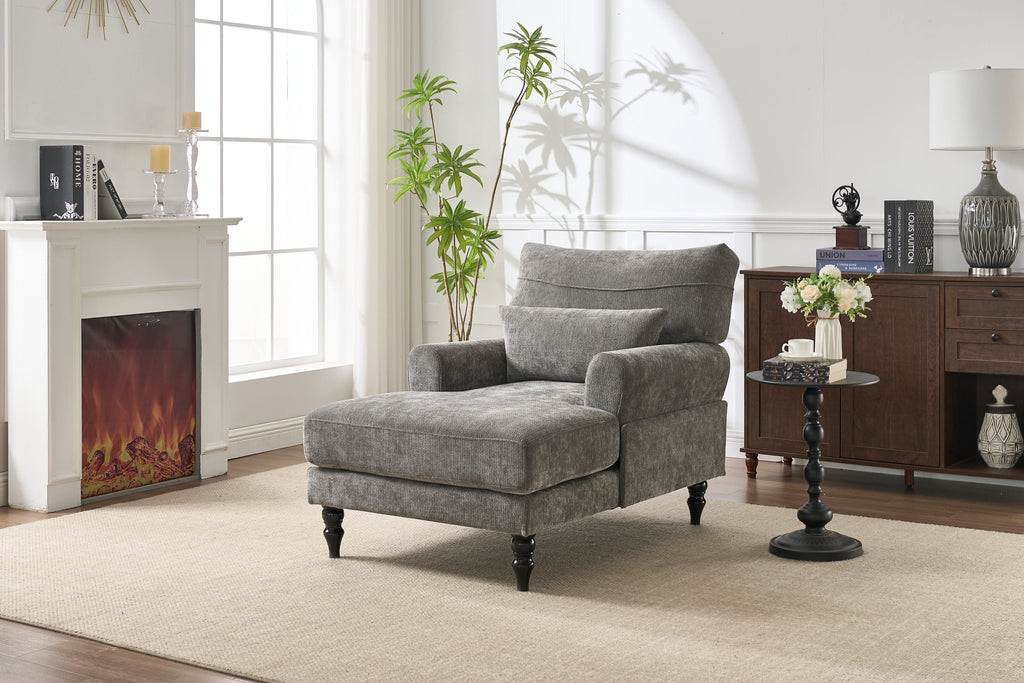 Modern Grey Upholstered Chaise Lounge Sofa Recliner