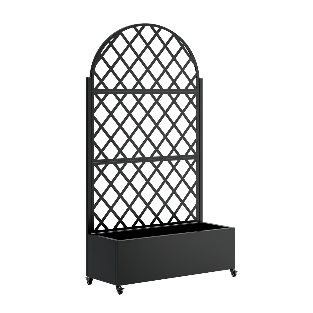 Round Metal Planter Box with Trellis