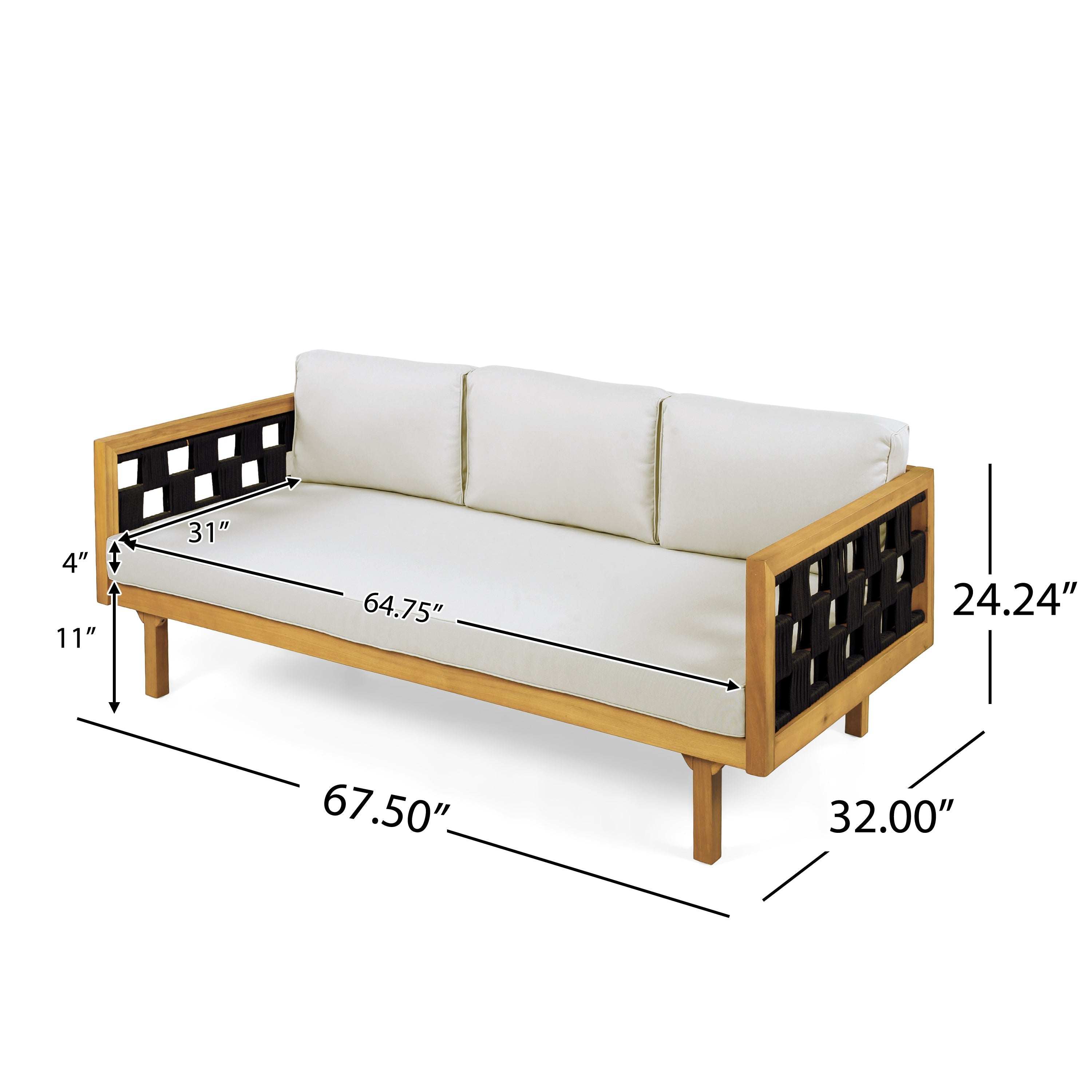 Three-Seater Outdoor Daybed - Acacia Wood Teak Finish Frame