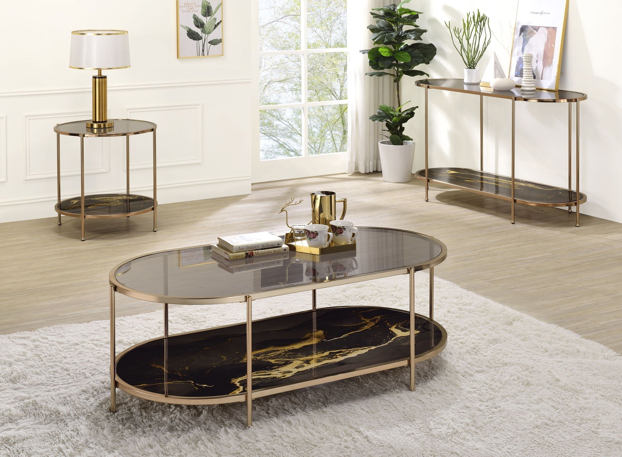 Fiorella Marble Print Glass Table
