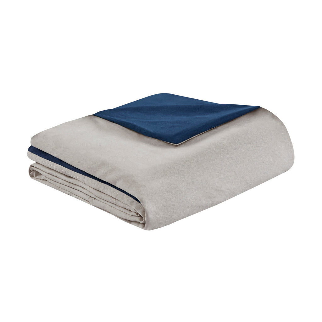 7 Piece Faux Suede Comforter Set Blue Queen