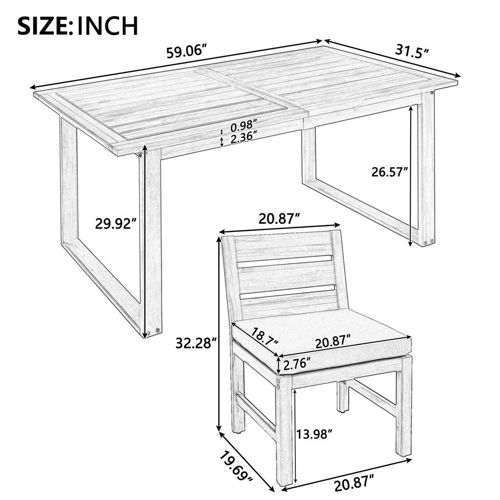 U_STYLE Farmhouse 5-Piece Outdoor Patio Dining Set with Adjustable Legs