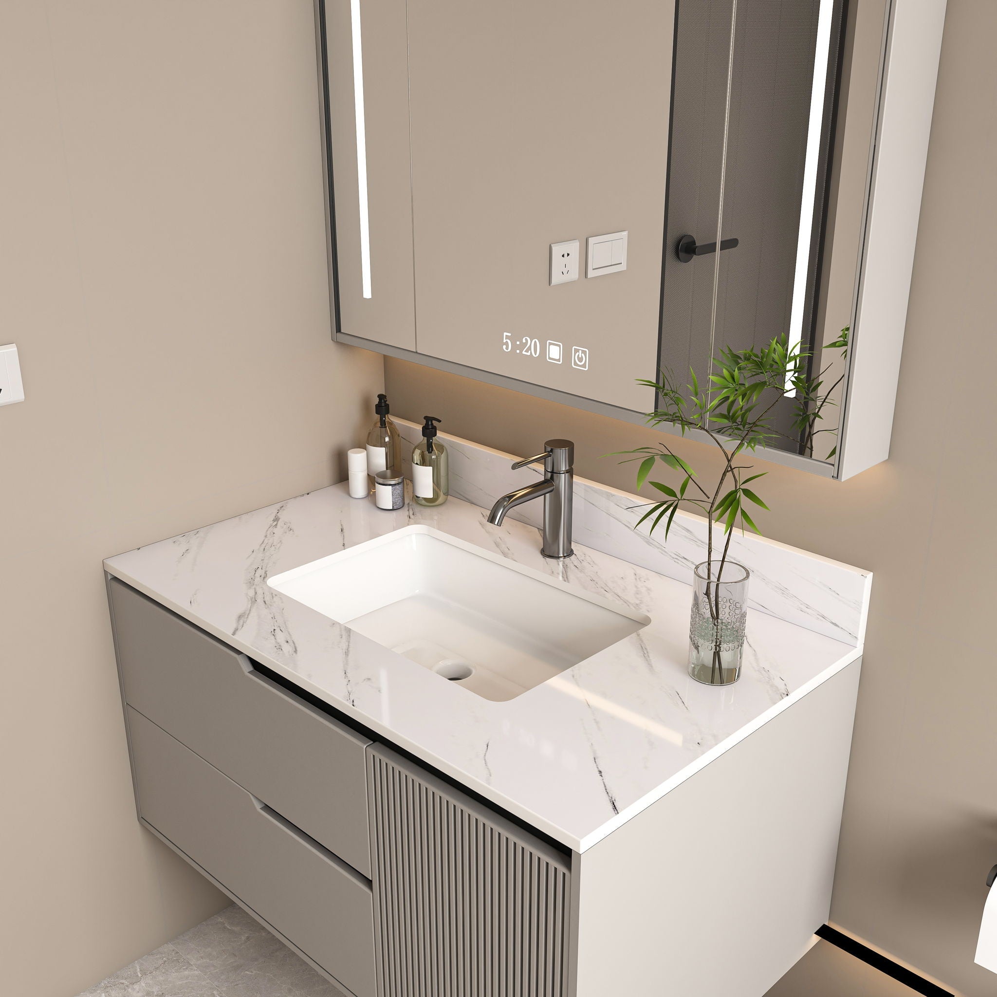 Bianco Carrara Venato Marble Vanity Top With Pre Drilled Faucet Hole And Undermount Sink