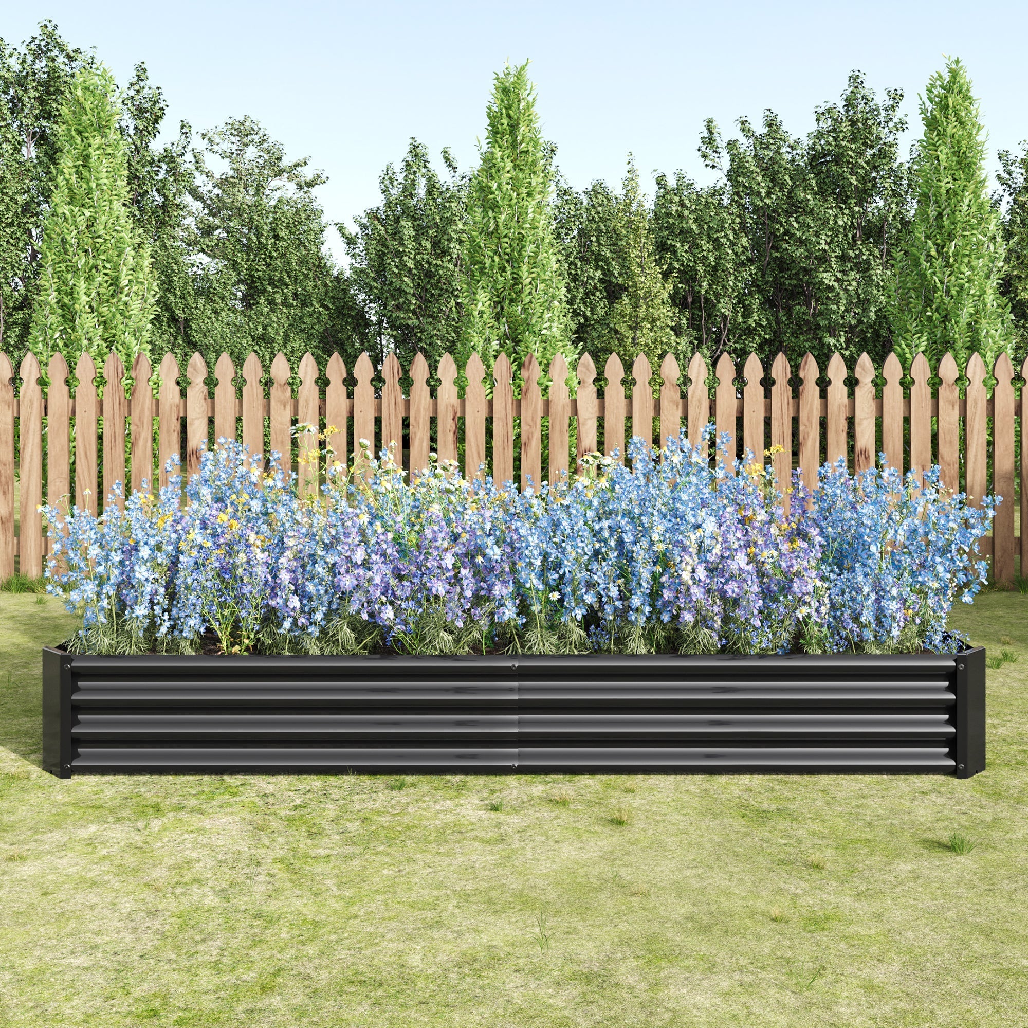 Raised Garden Bed Kit - Metal 7.6x3.7x0.98 ft Black