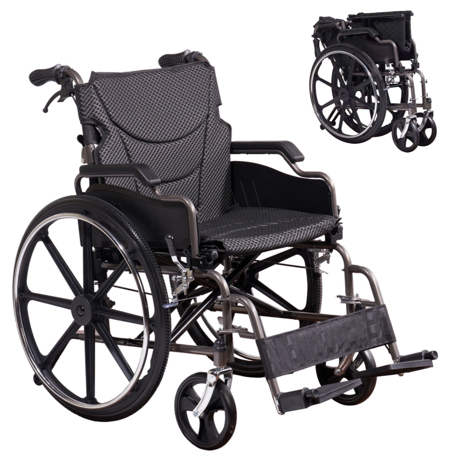 Lightweight Foldable Manual Wheelchair for Adults with Double Brakes