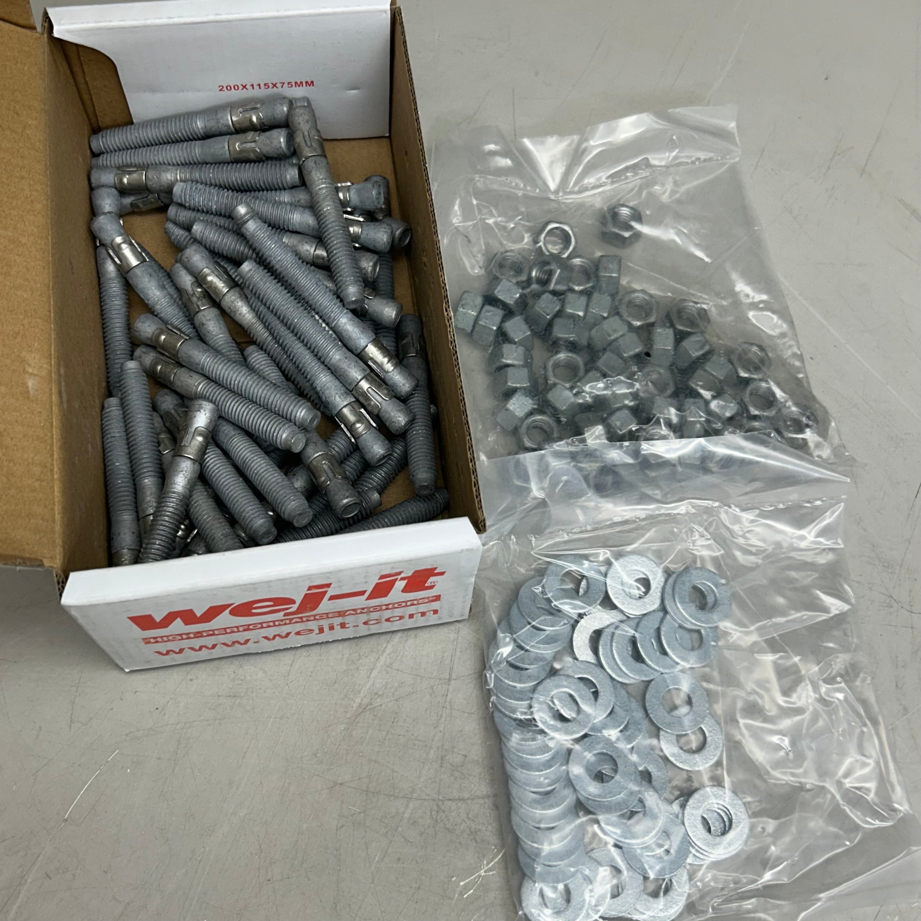 WEJ-IT (50 Per Box) Galvanized Steel Ankr-Tite Wedge Anchors 3/8"x3" Chrome ATG3830