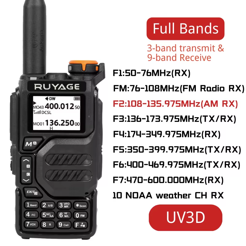 RUYAGE Multi Band Two Way Radio 50-600MHz Wide Frequency Walkie Talkie with NOAA Weather Receiver