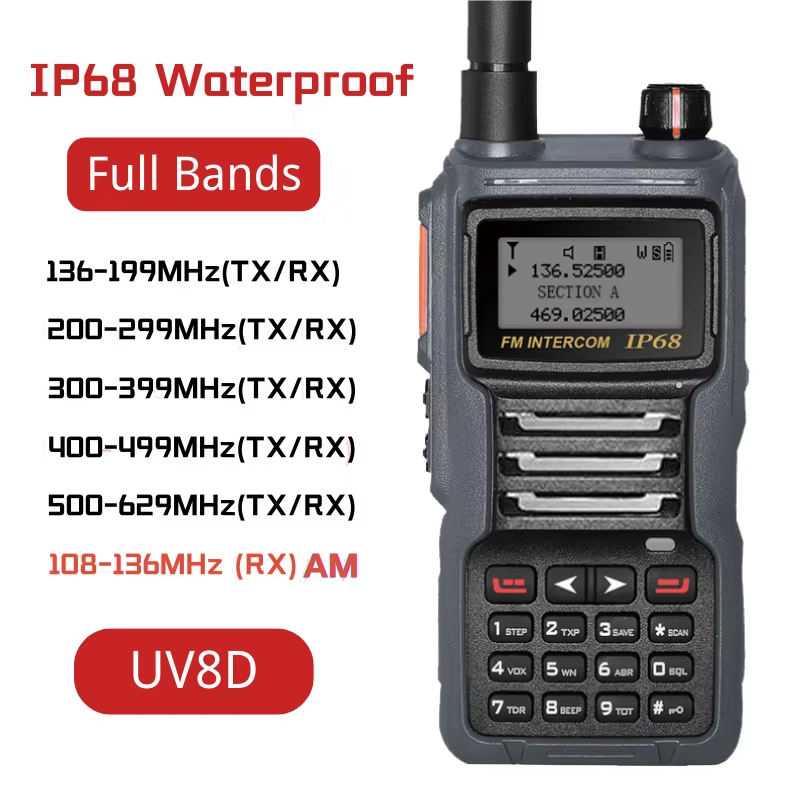 RUYAGE UV8D Dual Band Waterproof Walkie Talkie | IP68 UHF VHF Long Range Two Way Radio