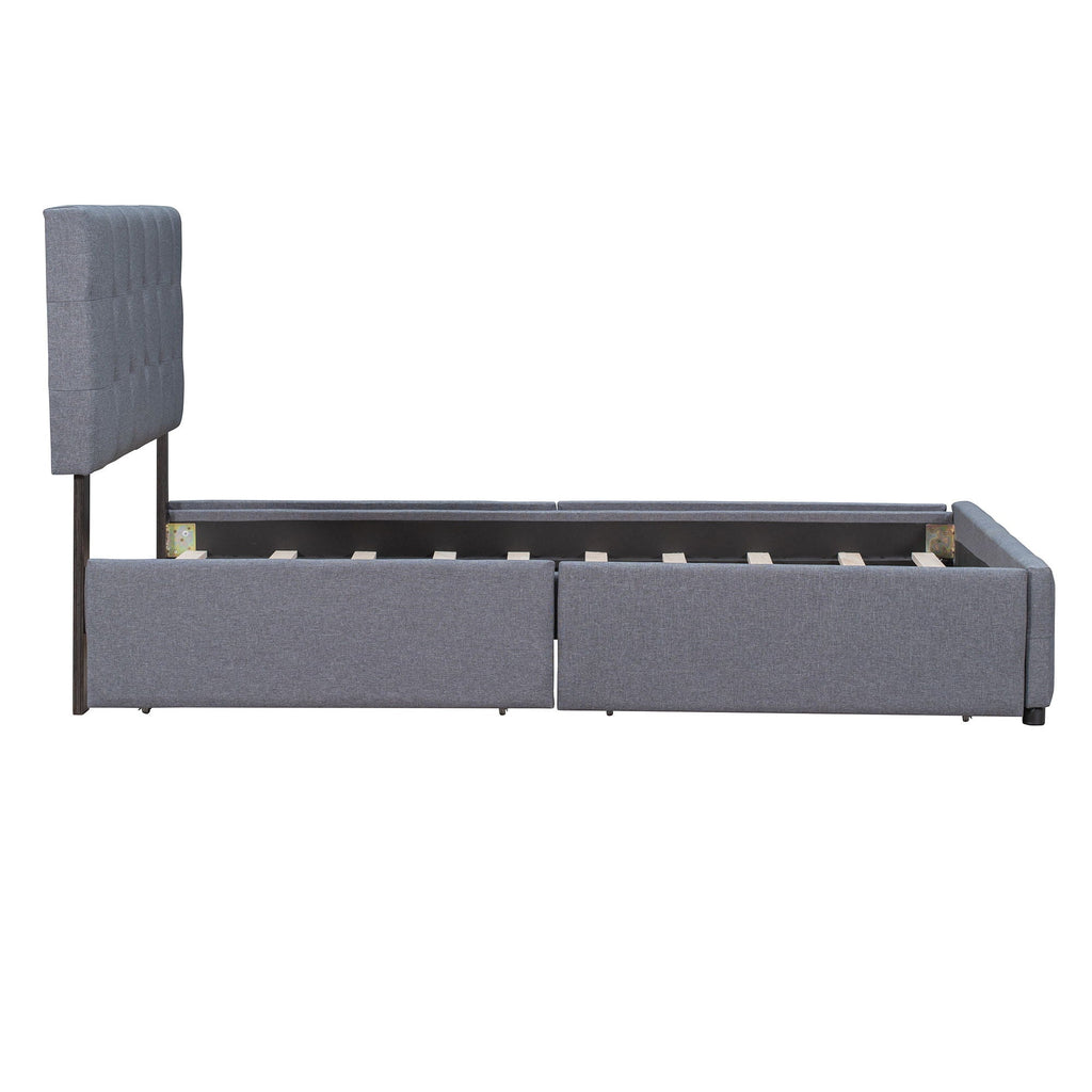 Upholstered Platform Bed With Classic Headboard And Drawers, No Box Spring Needed