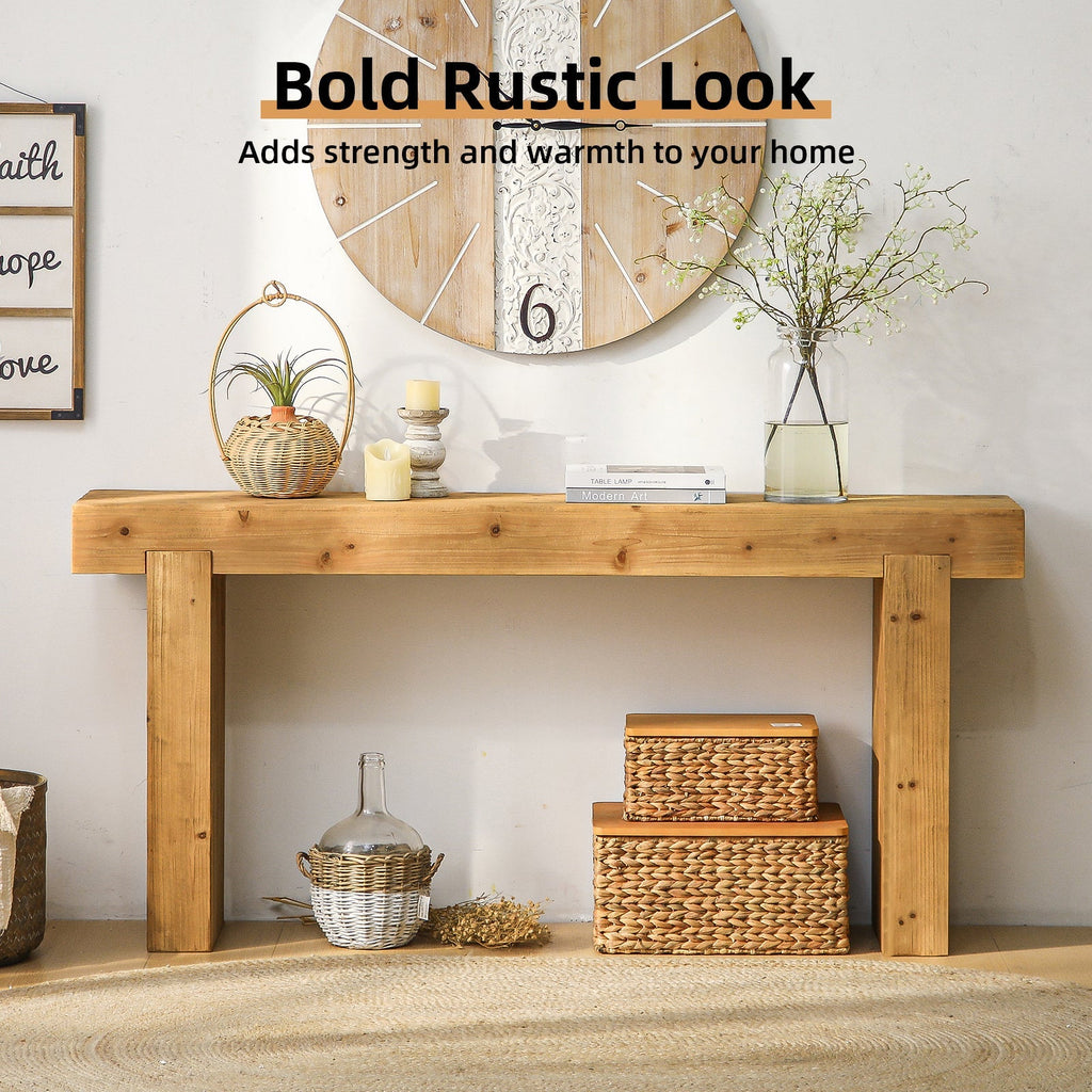 63" Solid Wood Console Table – Rustic Farmhouse Sofa Table
