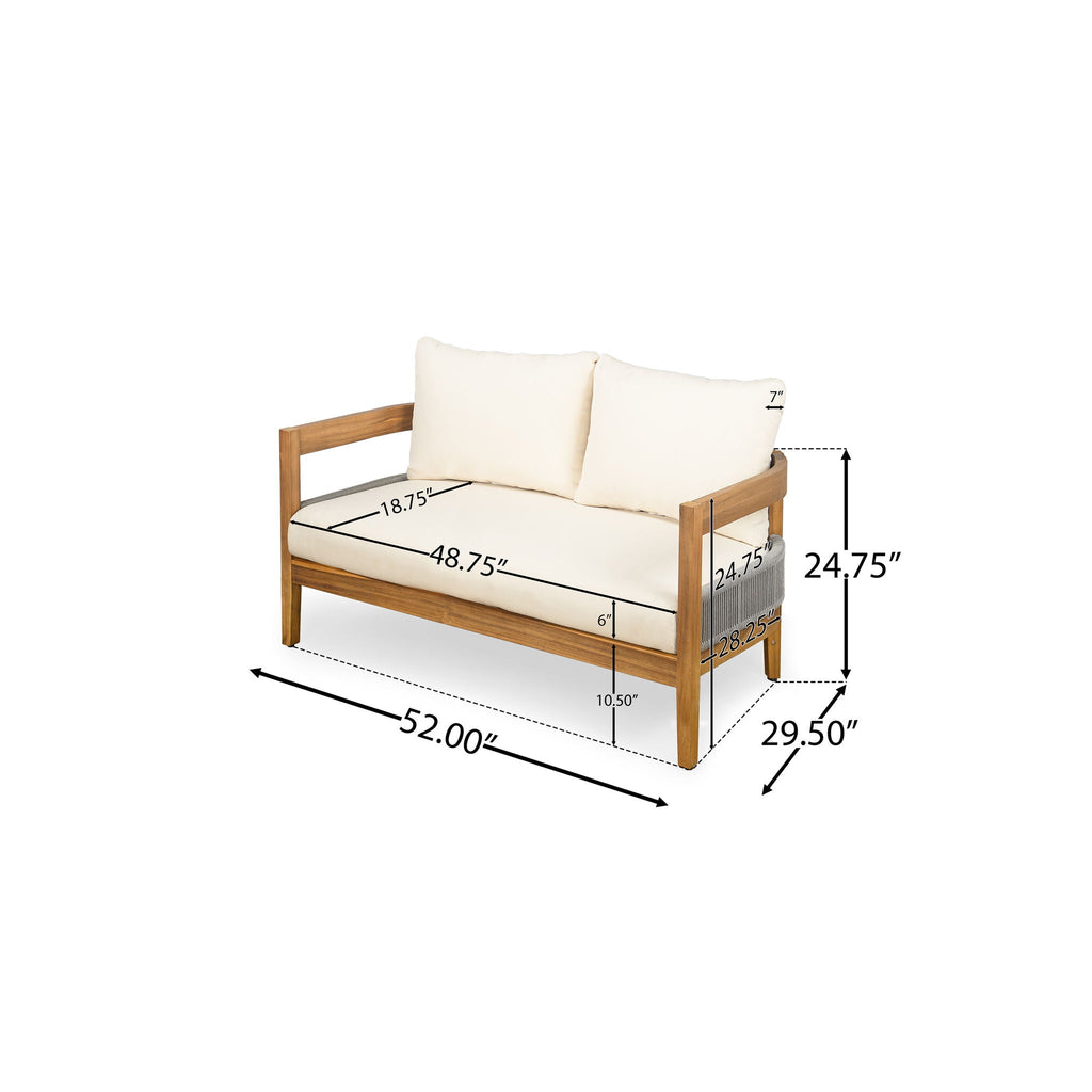 Porto Outdoor Loveseat & Table - Beige / Teak