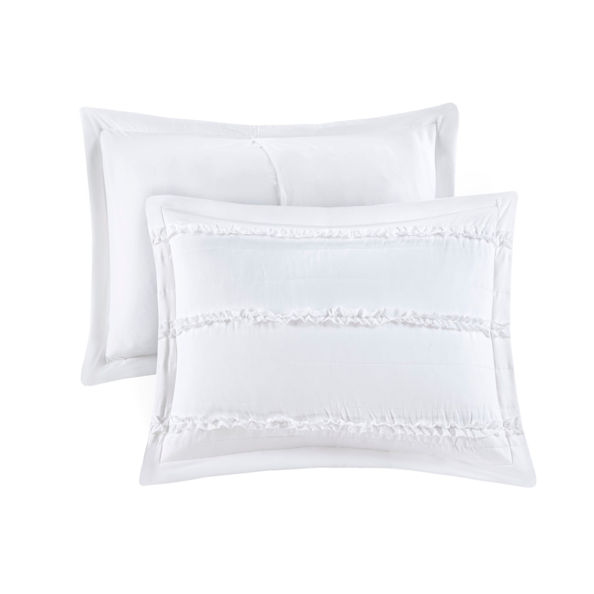4 Piece Reversible Ruffle Quilt Set with Throw Pillow White King/Cal King