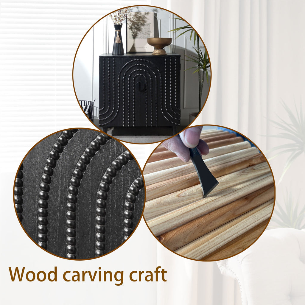 Modern Black Wood Storage Cabinet with Decorative Door
