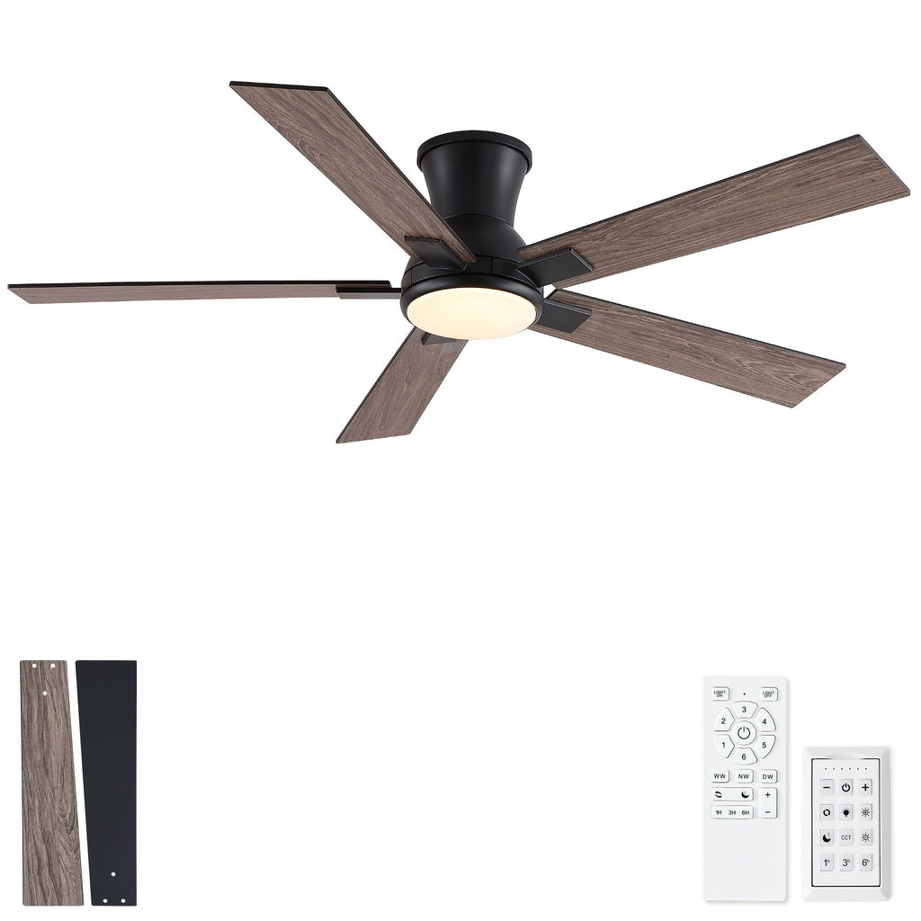 Low Profile Flush Mount Intergrated LED Ceiling Fan With Light And Reversible Quiet Motor