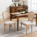 French Style Solid Wood Frame Antique Painting Fabric Rattan Back Dining Chair (Set of 2)