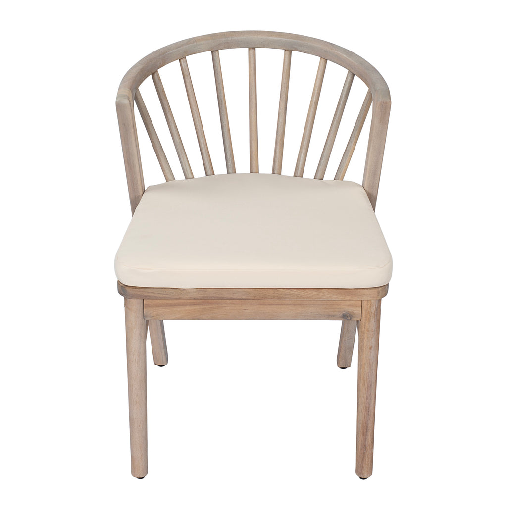 Outdoor Dining Chairs Set of 2 with Acacia Wood and Cream Washable Cushions