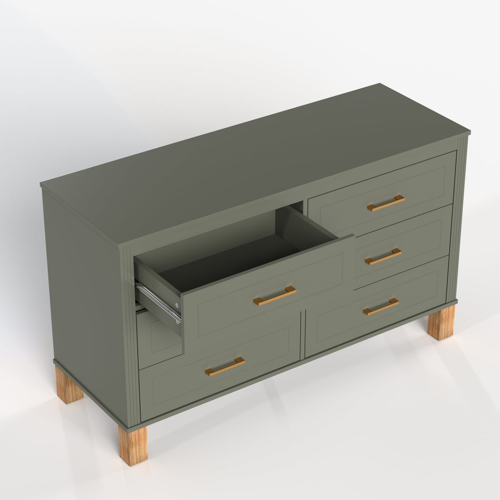 6-Drawer Double Dresser in Olive