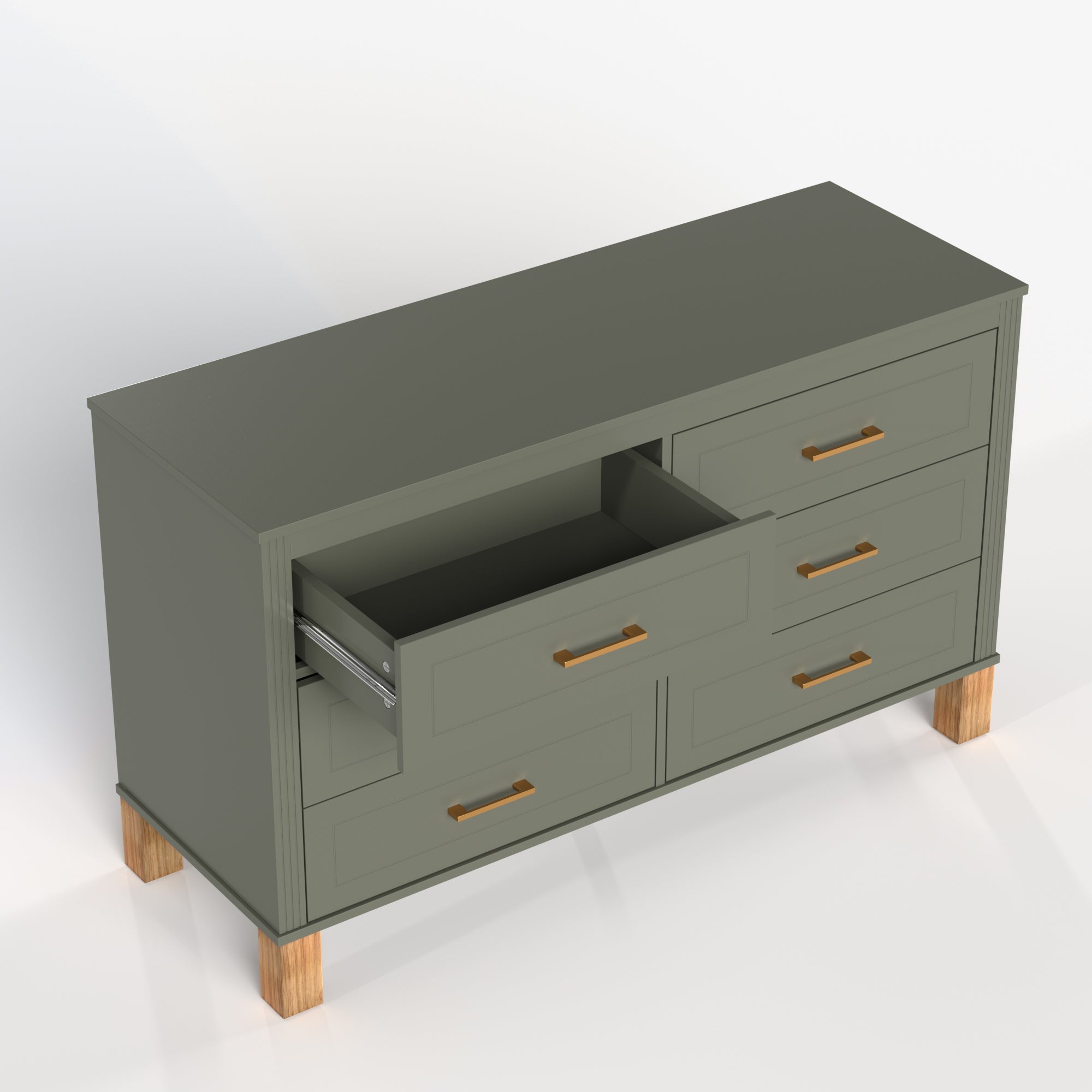 6-Drawer Double Dresser in Olive
