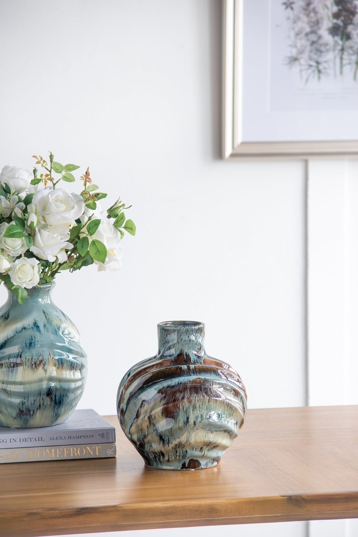 9.4x9.4x11" Blue and Brown Reactive Glazed Accent Vase