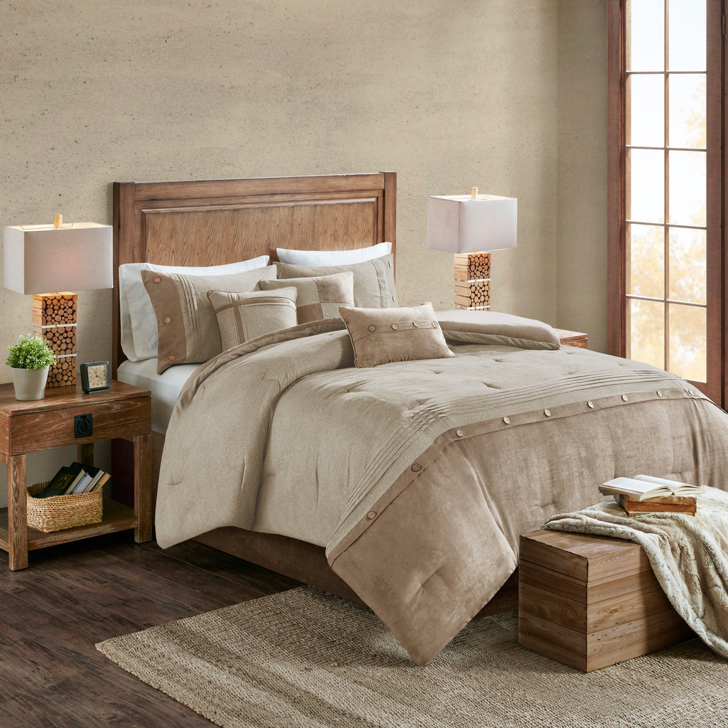 7 Piece Faux Suede Comforter Set Tan Queen