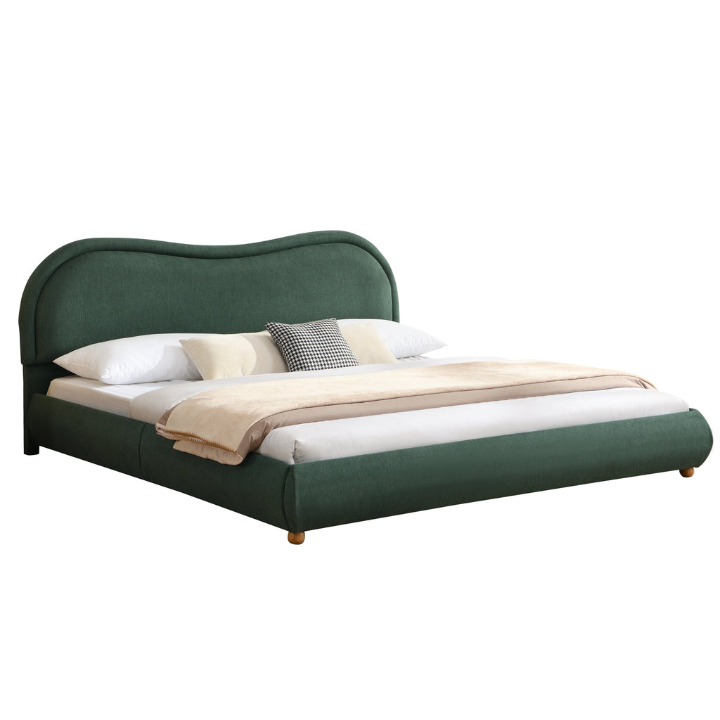 King Size Upholstered Platform Bed Frame with Rounded Corners