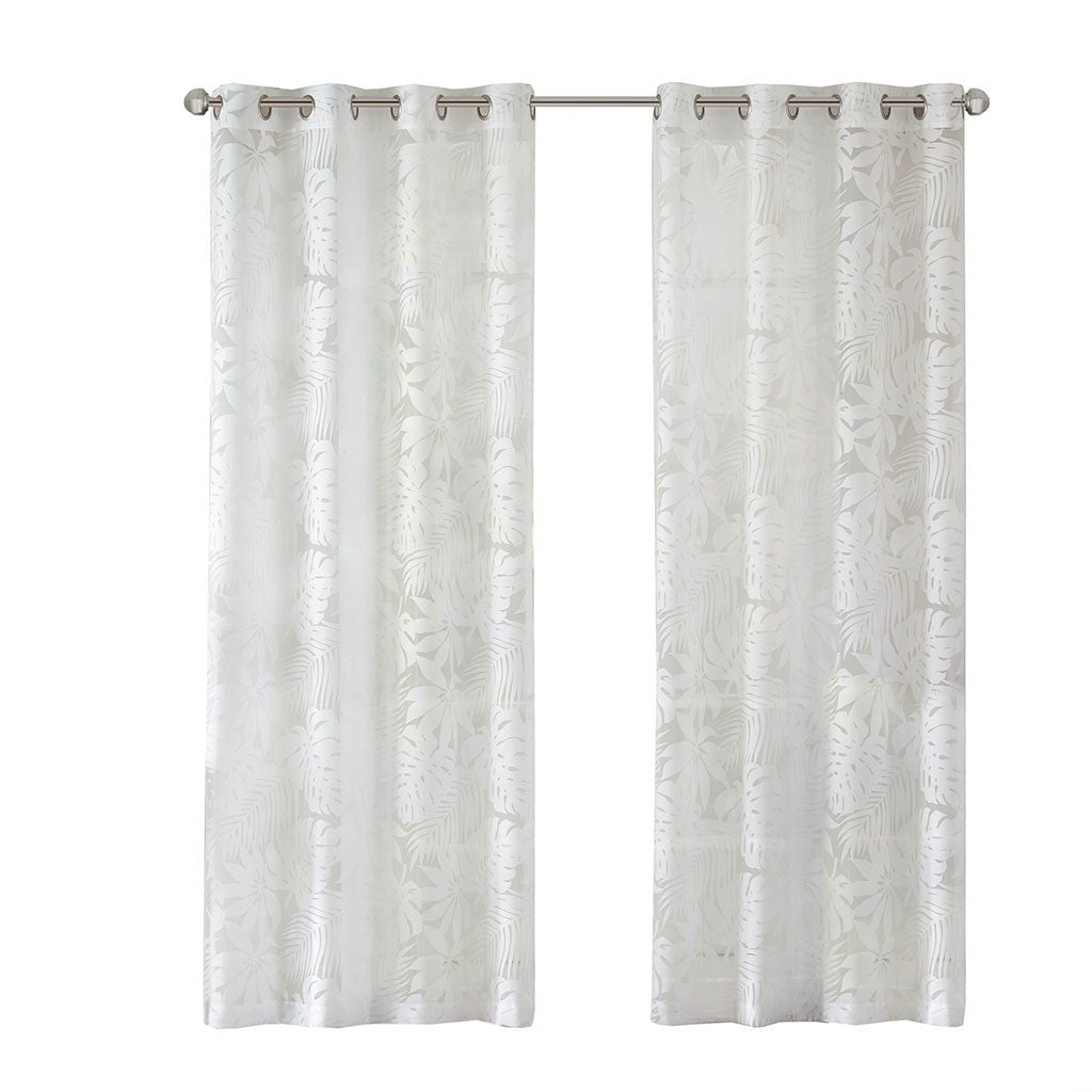 Palm Leaf Burnout Sheer Window Curtain White 50x63