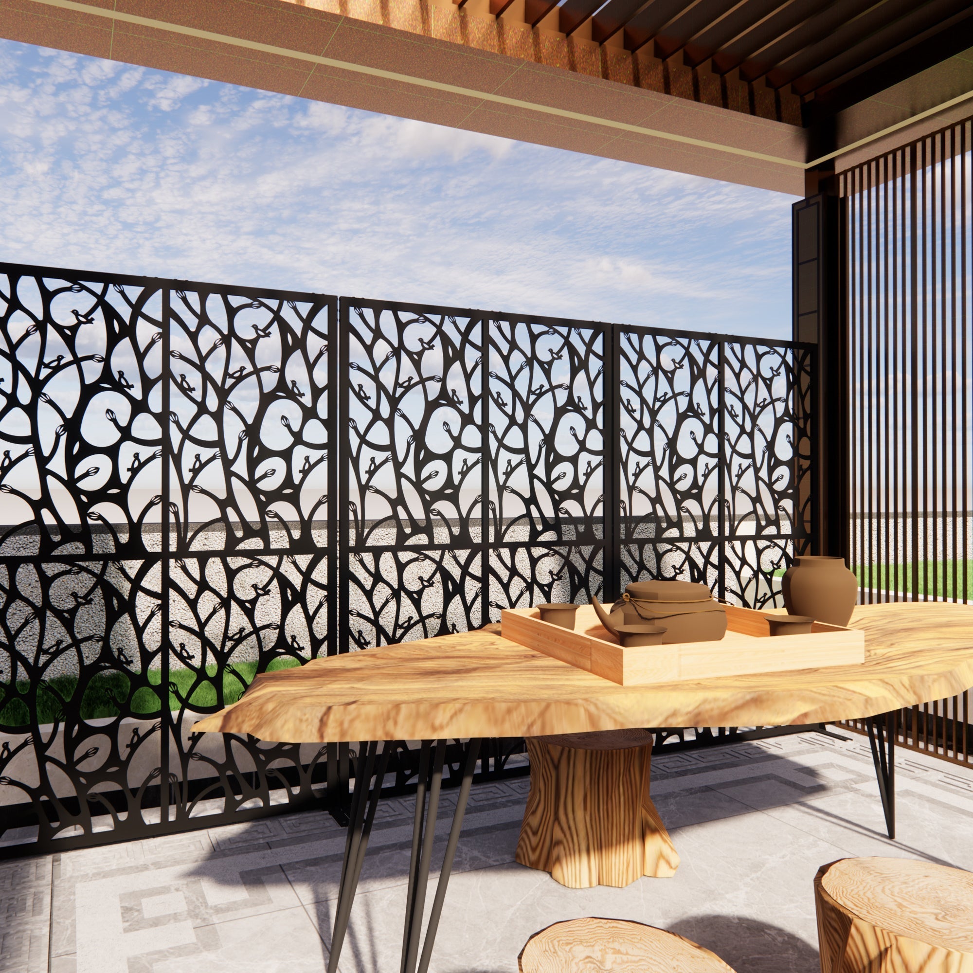 Metal Privacy Screen 3.8 Ft W x 6 Ft H Indoor Outdoor Divider