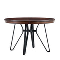 Mid Century Modern Round Dining Table with Metal Legs and Open Shelf